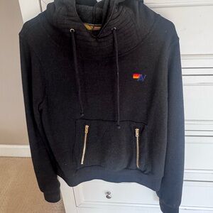 Aviator Nation Black Hoodie with Rainbow Logo